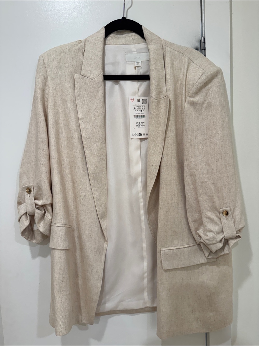 Zara Cream Relaxed Linen-Blend Open Blazer
